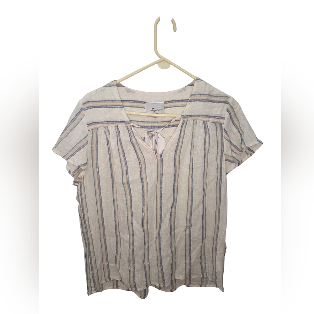 Rails White Viera Ryland Stripe Metallic Short Sleeve Blouse Size M